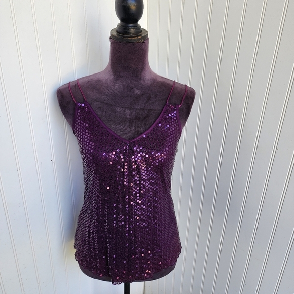 The Limited Tank Top Purple Pull Over Sequins Casual Double Straps Nylon XS - Picture 1 of 12